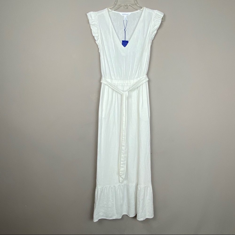 White linen cap sleeve midi dress Sz S